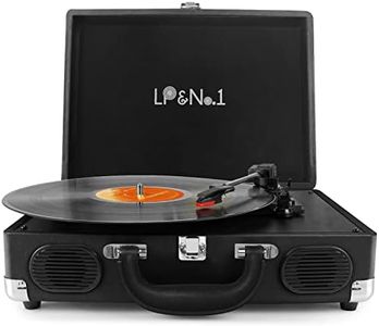 LP&No.1 Portable Suitcase Turntable with Stereo Speaker,3 Speeds Belt-Drive Vinyl Record Player,Classic Black