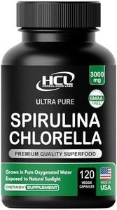 Chlorella Spirulina Powder Capsules 3000 mg of BMAA Free Purest Blue Green Algae - Best Natural Detox Raw Vegan Vitamins Protein Green Superfood - Made in USA