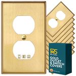 Rio Salto BRASS Metal Duplex Gold Outlet Cover Light Switch Cover Wall Plate Single Duplex Receptacle Wallplate Covers 1 Gang Single Gang Brushed Brass 4.50" x 2.76" 10-Pack Standard Size