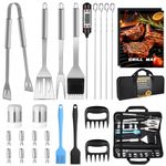 25 PCS BBQ Grill Accessories Tools Set, Stainless Steel Grilling Accessories Kit with Storage Case for Indoor & Outdoor Use, BBQ Utensils Set for Camping, Kitchen, Party, Backyard Barbecue