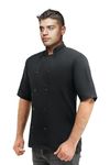 Black Chef Coat Mens Chef Coat Short sleeve Black Jacket (Medium)