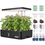iDOO Hydroponics Growing System Kit 12Pods, Christmas Gifts for Women Men, Herb Garden Indoor with LED Grow Light for Home, Built-in Fan, Auto-Timer, Adjustable Height Up to 11.3", 12Pods Kit-Black