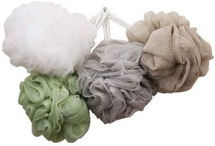 Esponja para ducha, paquete de 4 (50 g/pc), puf, esponjas de malla, bola de ducha, baño de malla y esponja de ducha