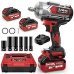 Sundpey Cordless Impact Wrench 1200N·m - 900Ft-lbs High Torque Impact Wrench with 2 × 4000mAh Battery - 2600RPM Brushless Impact Gun with 6 Sockets & Fast Charger & Carry Case for Car Tire Truck DIY