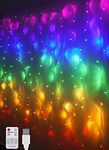 Rainbow Fairy String Curtain Lights with Remote, Twinkle LED Icicle Curtain Rainbow Lights for Girls Room, Bedroom, Teen Room, Kids Room, Unicorn Room, Party, Mothers Day Décor (Rainbow)