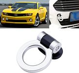 AUTO MT Silver Round Car Tow Hook Universal Decorative Racing Style Trailer Hook Sticker Rear Tow Strap Tow Hook Towing Belt Car Bumper (ONLY Decoration) (Silver Round Dummy Hook.)