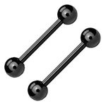 Tongue Ring Straight Barbell Barbells 14G (1.6mm) 5/8" 16mm Stainless Steel (Black)