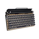 Typewriter Keyboard,Round Keycaps/Backlit/Compact 75% Layout Keyboard for Windows/Mac/PC/Laptop (Wood Grain with White Backlight)
