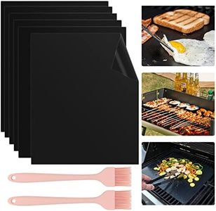 6 Pezzi Tappetino Barbecue,Griglia Tappetino Set BBQ 50x40cm,Grill mat Antiaderente con 2 Spazzole in Silicone,Riutilizzabile,Mat Resistenti a Temperatura Altae,Adatti per Barbecue a Carbone e Gas