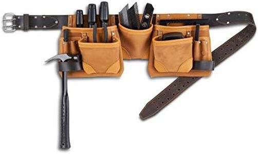 AWP Classic Construction Leather Tool Apron | Durable Top Grain Leather Work Belt with 11 Tool Storage Pockets | Fits Up to 50" Waist Size