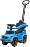 Best Ride On Cars Kids Outdoor Stroller Mercedes G-Wagon 3-in-1 Push Car with Detachable Handle, Safety Rails, and Working Horn, Blue
