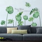 decalmile Green Tropical Leaves Wall Decals Palm Tree Leaf Plants Wall Stickers Bedroom Living Room Sofa TV Background Wall Art Decor