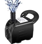 Lveal 550GPH Submersible Water Pump (2000L/hr, 30W), 48 Hours Dry Burning Fountain Water Pump, Ultra Quiet Pond Pump Outdoor Fountain Pump with 7.2ft Vertical Lift, 6.56ft Power Cord, 3 Nozzles Aquarium Pump Fish Tank Pump (30W)