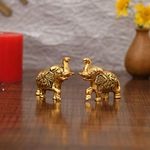 Collectible India Ethnic Indian Elephant Trunk Up Showpiece Decorative Items for Home Decoration Gold Plated Elephant Statue Home/Office Table Living Room Decor (Set of 10),, Metal