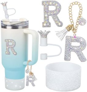 foci cozi Letter Charms for Stanley Cup Handle,Silicone Boot Accessories Charms for Stanley Cup 40oz 30oz,Crown Straw Cover Topper & Diamond Sticker(R)