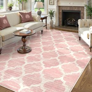 Lahome Pink Area Rugs 8x10 Large Living Room Rug, Boho Rugs for Bedroom Low Pile Non-Slip Soft Carpet for Dining Kids Nursery Dorm (Pink,8'X10')
