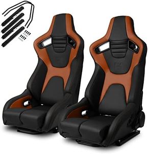 ModifyStreet [Venom Series] Black+Brown PVC Reclinable Sport Racing Seats Pair W/Slider Left/Right