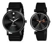 CRESTELLO Black Silicone Strap Analog Wrist Watch for Men and Women | Set of 2 Wrist Watches | Couple Watches | CRCM-028-137-BLK