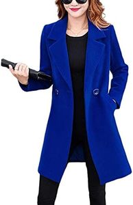 Omoone Women's Long Sleeve Slim Fit Warm Winter Wool Blend Pea Coat Overcoat, Royalblue, Large