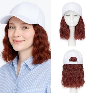 SEGO Hat Wig, Hat with Hair Attached for Women White Baseball Cap with Hair Extensions, Short Curly Bob Baseball Cap Wig Adjustable Hats for Daily Party 8 Inch #116/350