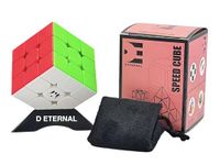 D ETERNAL 3x3 Stickerless Cube | Beginner Speedcube for Kids & Adults with Cube Stand and Protecting Pouch Bag Cube Combo Set (3x3+Stand+Bag)