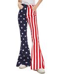 Bell Bottom Jeans for Women High Waist Stretch Flared Denim Slimming American Flag Bootcut Classic Juniors Disco Pants, Red, 18