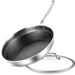 Inqibee 10 Inch Hybrid Tri-Ply Stainless Steel Sauté Pan,Non-stick Frying Pan with Lid,Skillet,Induction Chef's Pan,Heavy Duty and Oven Safe,Riveted Handle.