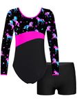 ranrann Kids Girls Long Sleeve Gymnastic Leotard Unitard Ballet Dance Bodysuit Top with Shorts Set Night Pegasus 3-4 Years