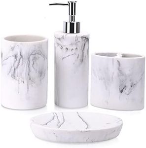 ZCCZ Bathroom Accessory Set, 4 Pcs Marble Look Bathroom Vanity Countertop Bathroom Décor Sets Accessories with Soap Dispenser, Toothbrush Holder Set, Tumbler, Soap Dish
