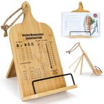 LAYAONE Cookbook Stand for Kitchen Counter - Bamboo Wooden Recipe Book Holder with Measurement Conversion Chart, Adjustable Cook Books Stand for Kitchen Counters - Gifts for New Home House Apartment