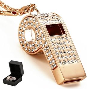 Little Syohe Gold Bling Rhinestone Whistle Necklace, Metal Loud Whistle with Chain, Decorative& Practical Accesory for Referees, Coaches, Teachers - Gift Box Included (Clear Crystal)