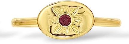 Lucky Feather February Birthstone Ring for Women - 14K Gold Plated Signet Ring with Unique Starburst Pattern - Fully Adjustable Amethyst Birthstone Rings make adorable gifts for Women and Teen Girls