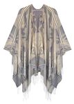 Urban CoCo Women's Fashionable Retro Style Vintage Pattern Tassel Poncho Shawl Cape (Series 5-Beige)