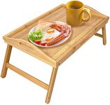 Greenco Bamboo Breakfast Tray Folding Legs with Handles, Bed Tray Table foe Sofa, bed, Eating, Drawing, Serving, Working, Snacking, use As Laptop Desk, 17.75" L x 12" W