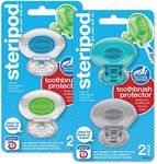 Steripod Clip-On Toothbrush Protector, Clear Blue/Clear Green/Blue/Silver, 4, Teal, Silver, Blue Clear, Green Clear, 2 Count (Pack Of 2)