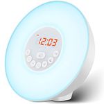 Sunrise Alarm Clock Wake Up Light - Upgraded Version Light Alarm with Sunrise/Sunset Simulation Dual Alarms and Snooze Function, 6 Colors Atmosphere Lamp, 6 Natural Sounds and FM Radio