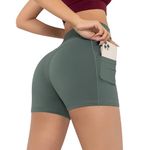 Darkterror Workout Shorts Women Spandex High Crossover Waist Gym Athletic Yoga Running with Pockets(Dark Green,S)