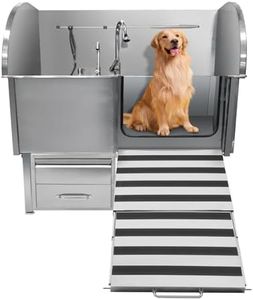 Professional Dog Grooming Tub, 62 in Stainless Steel Dog Wash Station With Foldable Ramp, Storage Drawer, Floor Grate & Faucet/Dog Bathtub for Large, Medium & Small Pets - Right Door (62 in )