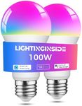 Lightinginside Smart Bulb 100W Equivalent, 1350LM 11W WiFi Smart Light Bulbs Compatible with Alexa and Google Assistant, A19 E26 Color Changing Light Bulb, 2.4GHz WiFi Only, ETL Listed, 2PC