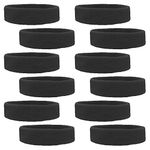 12 Sweatbands Cotton Sports Headbands - Soft and Stretchy 2" Terry Cloth Moisture Wicking Solid Color Athletic Headband (Available in Lots of Pack Quantities) by Kenz Laurenz (Black 12 Pack)