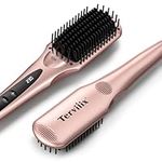 Terviiix Hair Straightening Brush, Negative Ion Ceramic Hair Straightener Brush for Hair Types, Anti-Scald Ceramic Straightener Comb with Dual-Voltage, 16 Temp Settings Hot Brush, Auto-Off