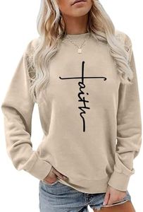 YITAN Faith Women Graphic Oversized Sweaters Drop Shoulder Sweatshirts Apricot X-Large