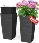 Mueller Evergreen Tall Planter, Indoor/Outdoor Grande Plant, Tree, Flower Pot, 2-Piece Duo Set, 23 x 11.5, 3.4 Gallon Capacity, Modern Design, Built-in Drainage System, Dark Gray