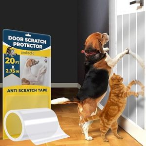 PROTECTO Cat & Dog Scratch Door Protector - 2.75" x 20ft Clear Wall Protector for Pet Scratching - Sticky and Self-Adhesive Deterrent Vinyl Surface - Easy Customization & Installation