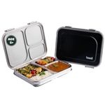 Basil Bento Box - Bento Lunch Box for Kids and Teenagers, 900 ml | 3 Compartment Lunch Box | Stainless Steel Tiffin Box for Kids | Leak Proof Lunch Box | Ideal for Teenagers. Kids & Adults-Black