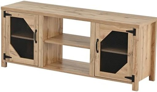 Modern TV Stand, Entertainment Center for 65'' TV with Double Doors TV Console with Adjustable Shelves Television Stands for Bedroom,Living Room-Natural