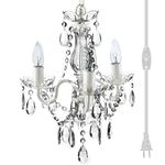 The Original Gypsy Color 3 Light Mini Plug-in Vintage Crystal Chandelier for H17" W12", White Metal Frame with Clear Acrylic Crystals