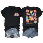 LUKYCILD in My Teacher Era Shirt: Women Teacher Shirt Rainbow Graphic Tee Funny Teacher Gift Short Sleeve Clothes Tops, Black, Small