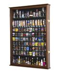 XL Shot Glass Display Case Rack Holder Cabinet for Tall Shooter and Mini Liquor Bottle -Walnut
