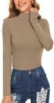 Mock Turtleneck Tops for Women Long Sleeve Lightweight Stretchy Layering Active Shirts (Light Coffee, Medium)